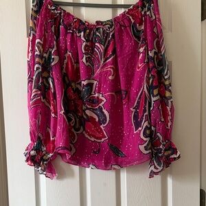 NWT Trina Turk | Indore Metallic Floral Off the Shoulder Blouse | Size L